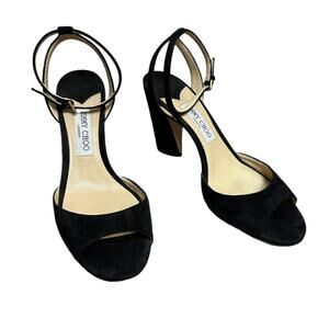 Jimmy Choo Miranda Heeled Sandals Open Toe Ankle Strap Black Suede Block Heel 41